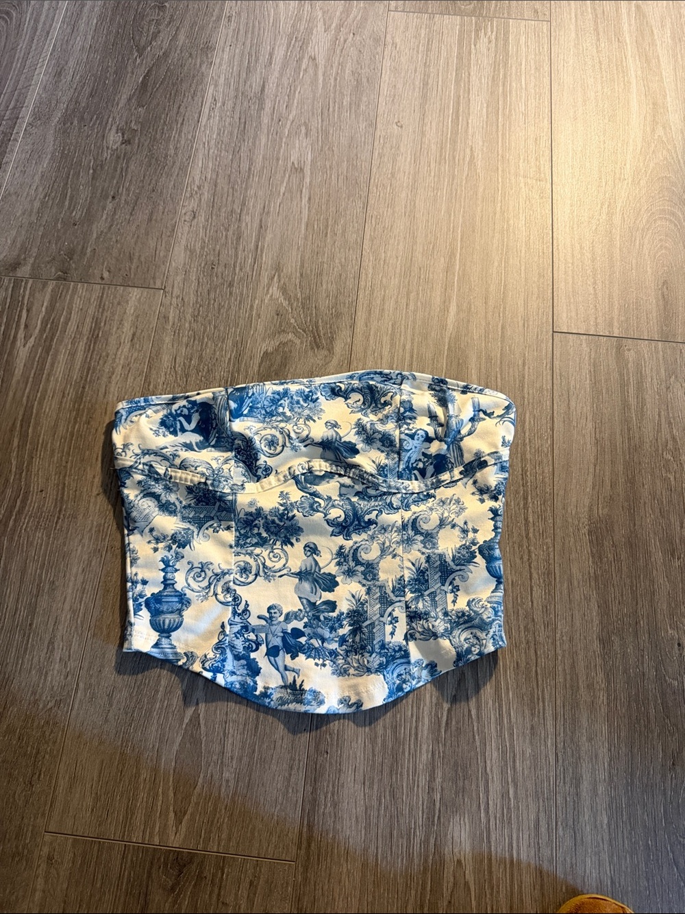 Blue and White Toile Strapless Bustier Top